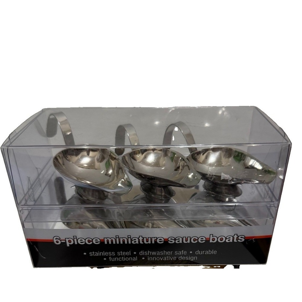Vintage-Style Miniature Sauce Boats - Set of 6 - Stainless Steel Culinary